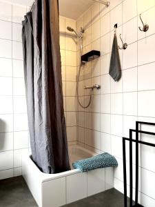 Oesterdeichstrich3-Zimmerwohnung, 2 Bäder, Büsum (4km), Nordsee的带淋浴和浴缸的浴室