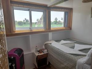 卢克索Dahabiya Nile Cruise的小房间设有床和2个窗户