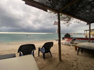 布兰卡滩Posada Shekinah Barú的海滩上的桌椅