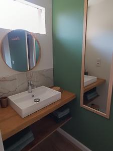 La Boissière-de-MontaiguLe petit duplex des barres的浴室设有白色水槽和镜子