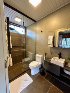 阿尔弗雷多瓦格内尔Vivenda Le Vin em Alfredo Wagner的浴室配有卫生间、淋浴和盥洗盆。