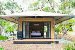BelairBelair National Park Holiday Park的庭院内的小帐篷,配有一张床