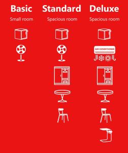 索非亚"No party & Many rules" Hostel N1的一套红色背景的白色家具符号