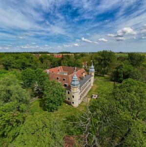 弗罗茨瓦夫省孔蒂克洛碧洛维萨宫殿酒店的树木中建筑物的空中景观