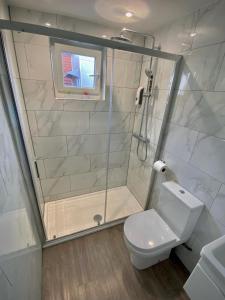 恩菲尔德霍尔特华特斯酒店的带淋浴和卫生间的白色浴室