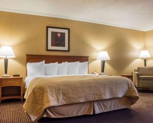 奥斯威戈Clarion Hotel & Suites Riverfront的配有一张床和一把椅子的酒店客房