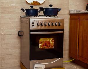 GodomèAppartement meublé type T2的厨房里有一个炉灶,上面有两个锅子