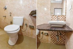 莫尔吉姆FabExpress Morjim Paradise的浴室的两张照片,配有卫生间和水槽