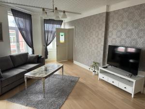 哈普萨卢Karja Apartment with sauna的带沙发和平面电视的客厅