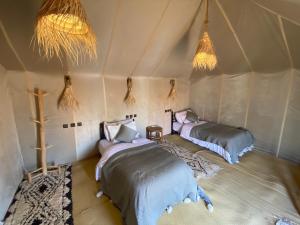 梅尔祖卡Merzouga Luxury Sahara Camps的帐篷内带两张床的房间