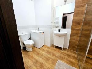 华沙FIRST -- Green Żoliborz apartment 3的一间带卫生间和水槽的浴室