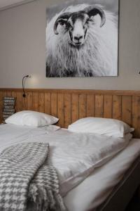 VenabygdSpidsbergseter Resort Rondane的一张黑白的山羊照片