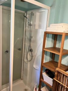 ArignacLe Domaine d'Arignac的带淋浴的浴室,带玻璃门