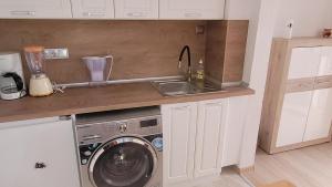 桑丹斯基Strumyani tiny flat的厨房配有水槽和洗衣机