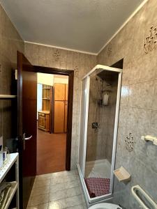 巴多尼奇亚Appartamento Bardonecchia的带淋浴和卫生间的浴室
