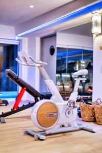 阿克罗蒂里La Ponta Villas & Suites的健身房,在房间内提供健身自行车