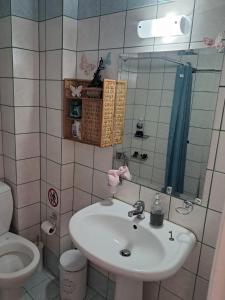 Palio LimaniM home place的一间带水槽、卫生间和镜子的浴室