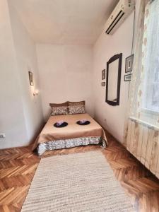 贝尔格莱德Apartment center Belgrade的一间卧室配有一张带两个枕头的床