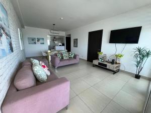 普拉亚布兰卡Playa Blanca Beach Rentals的客厅配有2张沙发和1台平面电视