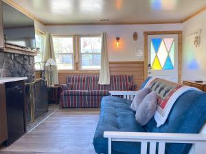 大熊湖Blue Horizon Lodge的客厅里设有蓝色沙发