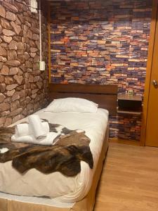 安库德Hostal Queltehue的石墙房间内的一张床位