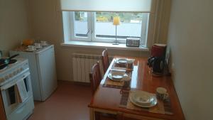 KobelaK15HOSTEL guest apartments的厨房配有木桌和窗户。