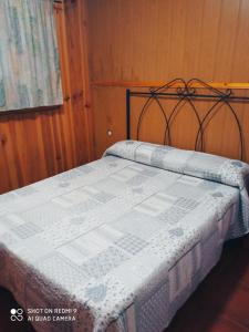 洛萨尔德拉韦拉Complejo Godoy的一间卧室配有一张带蓝色和白色被子的床