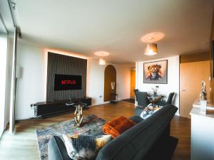 米尔顿凯恩斯The Safari Suite Luxury Apartment Milton Keynes的带沙发和电视的客厅
