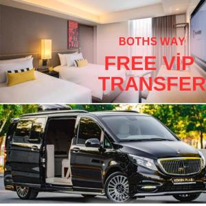 ArnavutköyPrime Airport Hotels With Free Shuttle Service的停在床边的房间里的一个黑色货车