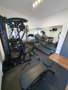 帕尔马B&B Cremonese的一间健身房,里面配有几台跑步机