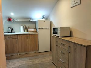 索利纳Apartament TARA的厨房配有冰箱和微波炉。
