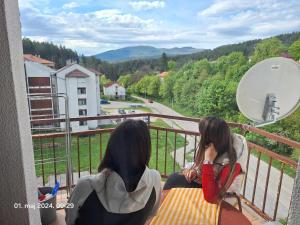 Bosansko GrahovoStan na dan Grahovo的两个女人坐在阳台上看风景