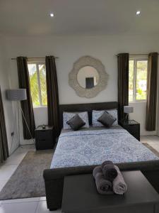 格罗斯岛Belle Luxury Apartments的卧室配有一张床,墙上设有镜子