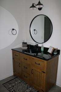 米勒斯堡Country Hills Hideaway的一间带水槽和镜子的浴室