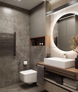 ArnavutköyBook airport的一间带水槽、卫生间和镜子的浴室