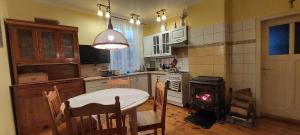 Nowa WolaDomek Drewniany的厨房配有桌子和火炉