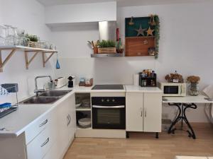 科莱拉CostaBrava Colera Apartament的厨房配有水槽和炉灶 顶部烤箱
