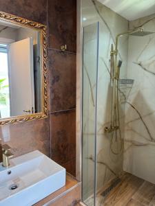 萨兰达萨兰达皇家酒店的一间带水槽和淋浴的浴室