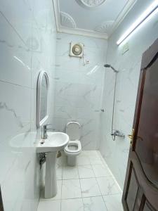 麦地那نسائم العنبرية的白色的浴室设有卫生间和水槽。