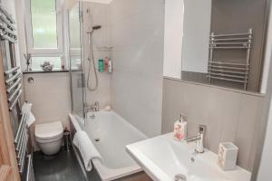 爱丁堡近荷里路德公园别致公寓的一间带水槽、浴缸和卫生间的浴室