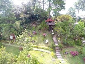 TupulcánCabaña Vista Verde的享有花园空中美景,设有凉亭