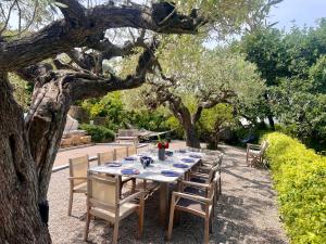 圣拉斐尔Villa familiale avec vue imprenable的树下桌椅
