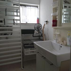 彦根市Lapus Honmachi No.200 / Vacation STAY 57908的浴室配有白色水槽和风扇