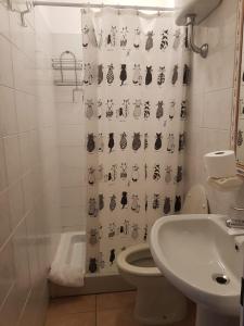 罗通多港Sa Jaga Brujada Residence - Simar Vacanze的浴室设有淋浴帘、卫生间和水槽