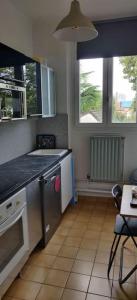 叙雷纳Cosy Appartement Paris Ouest的厨房配有水槽和炉灶 顶部烤箱