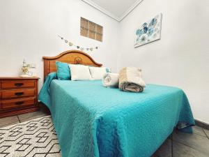 波加拉Apartamento LA PLAZA的一间卧室配有一张带蓝色毯子的床