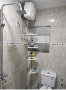 AbeokutaInviting 2-Bed House in Abeokuta的浴室配有白色卫生间和淋浴。