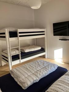 兰伯尔瑞德伯达尔露营酒店的一间卧室配有两张双层床和一台平面电视