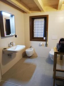 巴尔德Agriturismo Le Rocher Fleuri的一间带水槽、卫生间和镜子的浴室