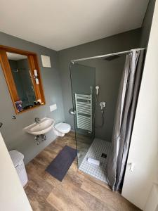 基亚索Smart Living Swiss的带淋浴和盥洗盆的浴室